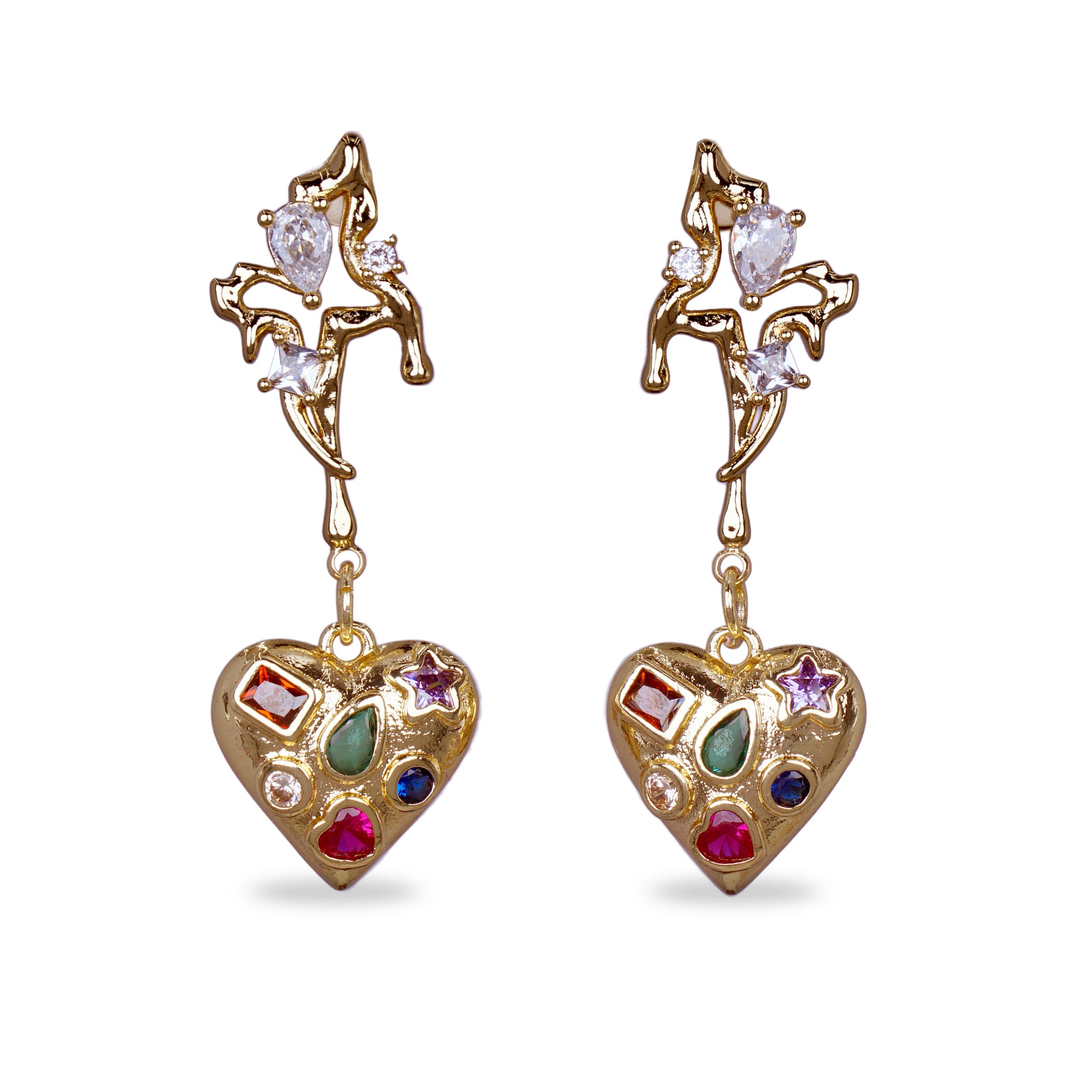 Multi Zircon Heart Shape Drop Earrings