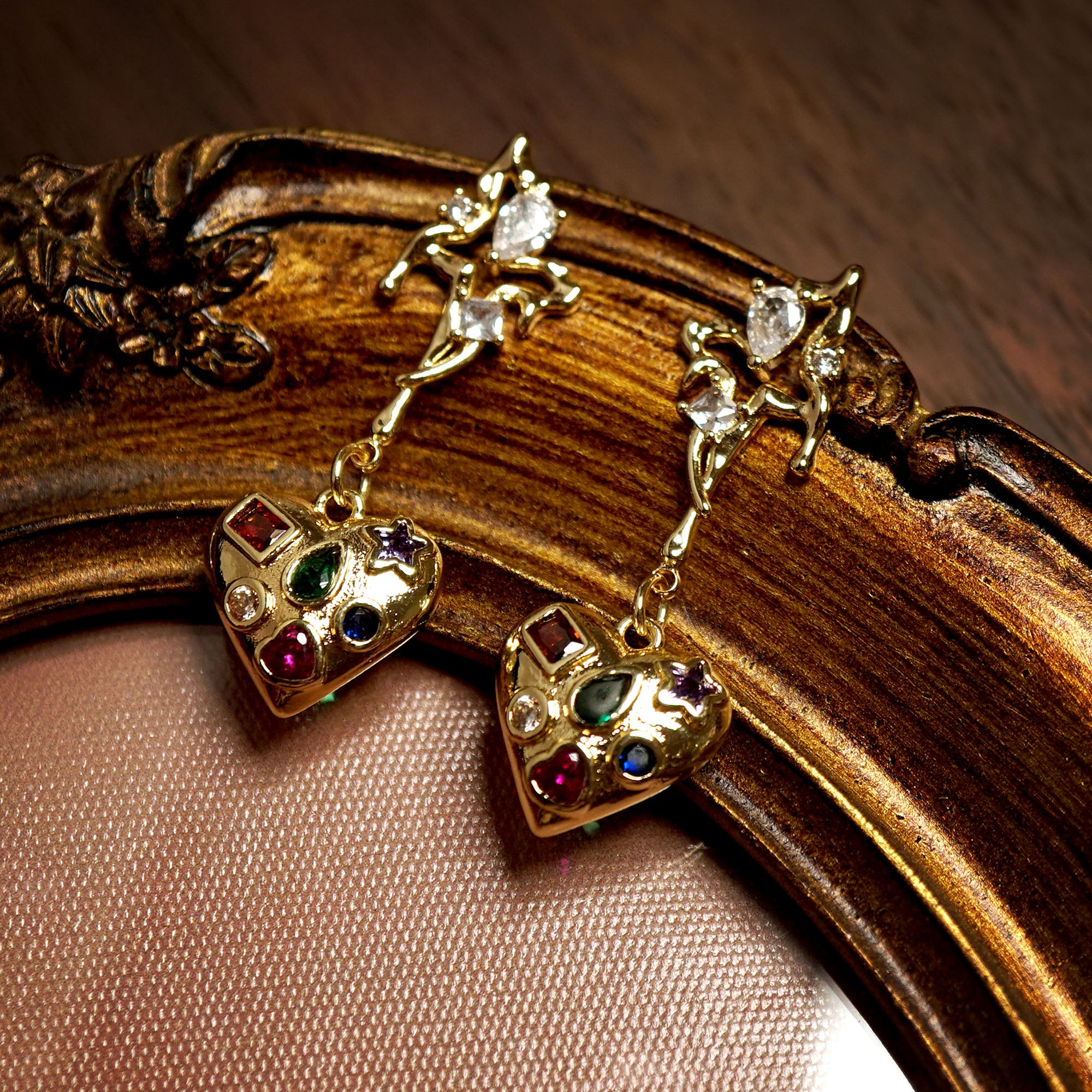 Multi Zircon Heart Shape Drop Earrings