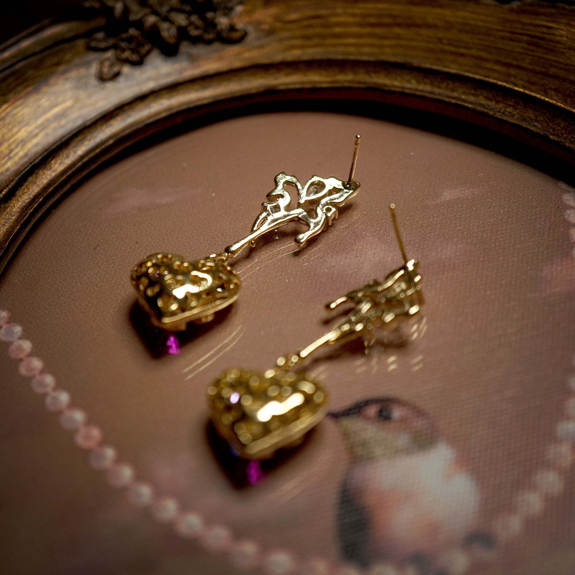 Multi Zircon Heart Shape Drop Earrings