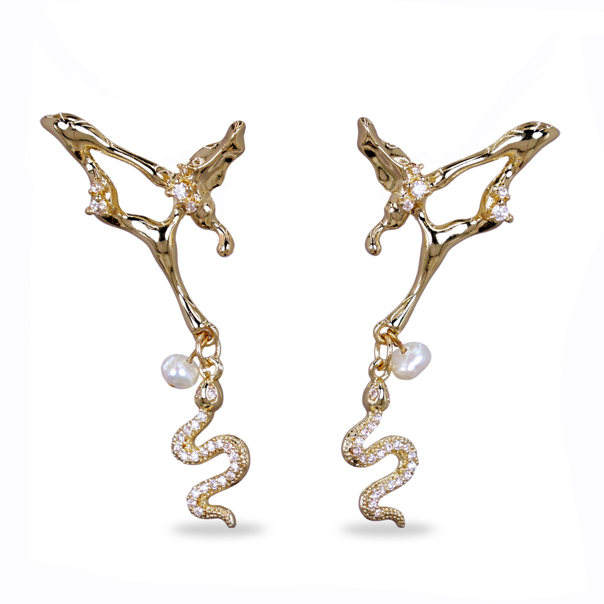 Gold Plated Snake Drop Earrings