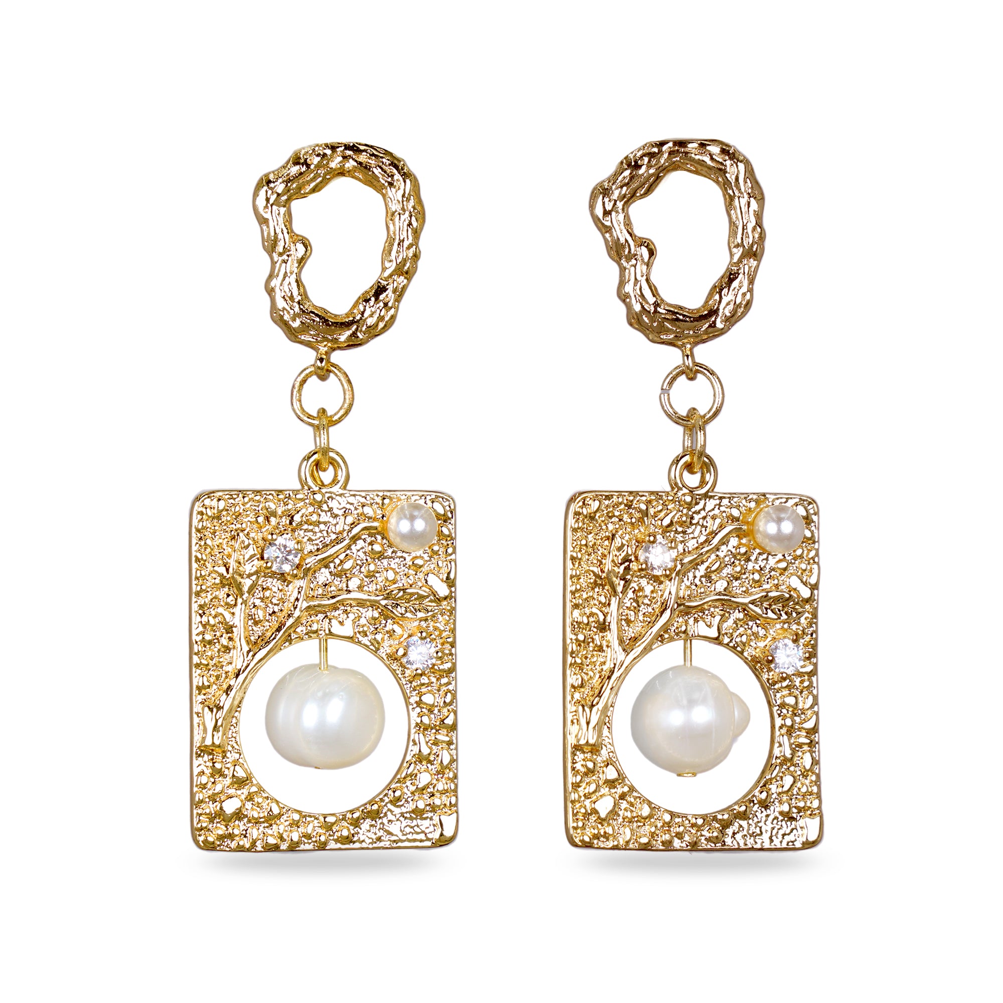 Gold Hammered Tapered Drop Earrings