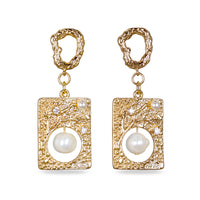 Gold Hammered Tapered Drop Earrings