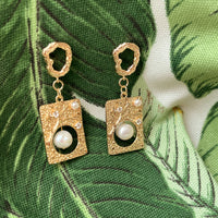 Gold Hammered Tapered Drop Earrings
