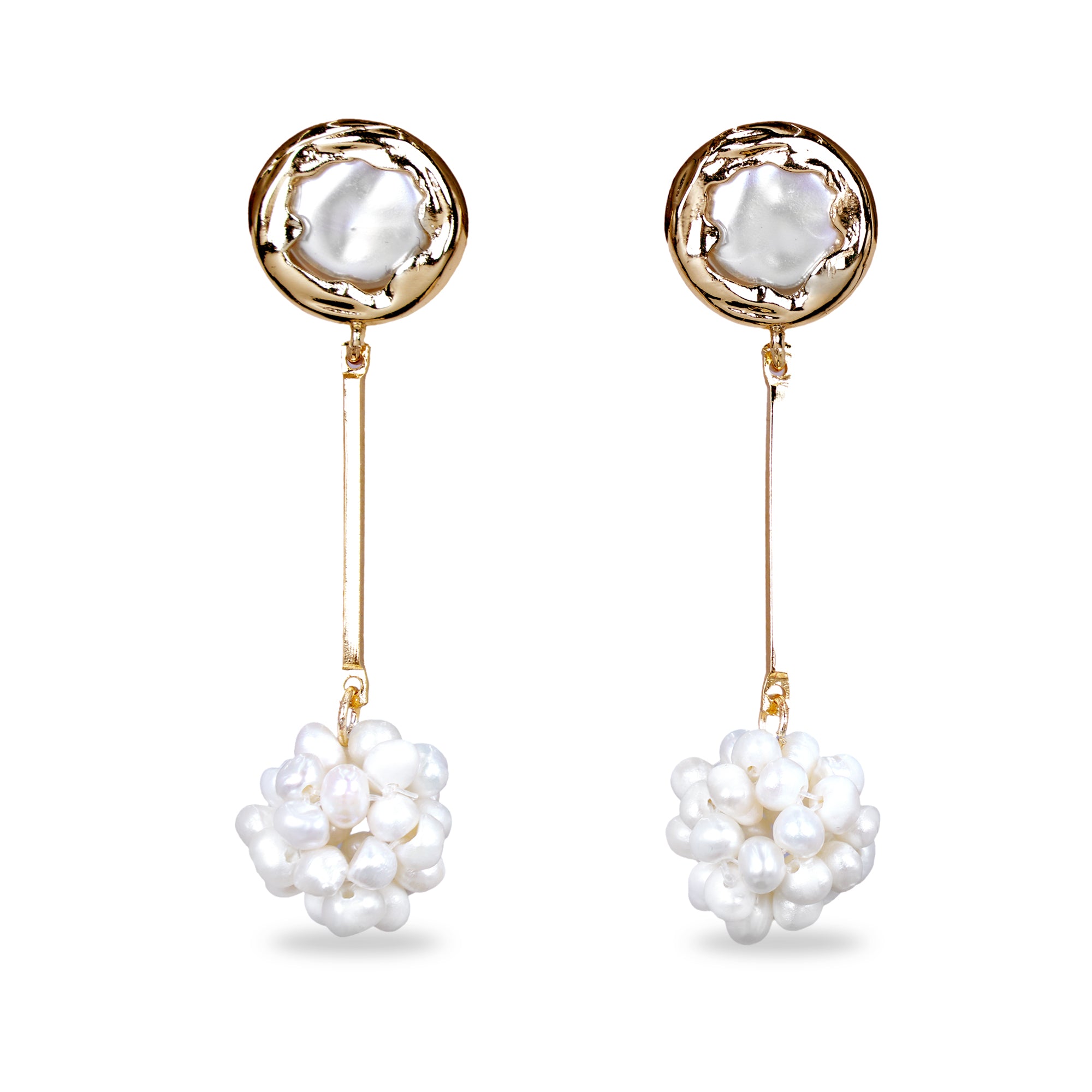 White Cluster Pearls Drop Earrings
