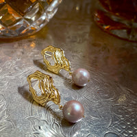 Canyon Shape In Gold With Pearl Drop Earrings