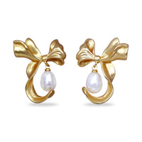 Bow Tie Design With Pearl Stud Earrings