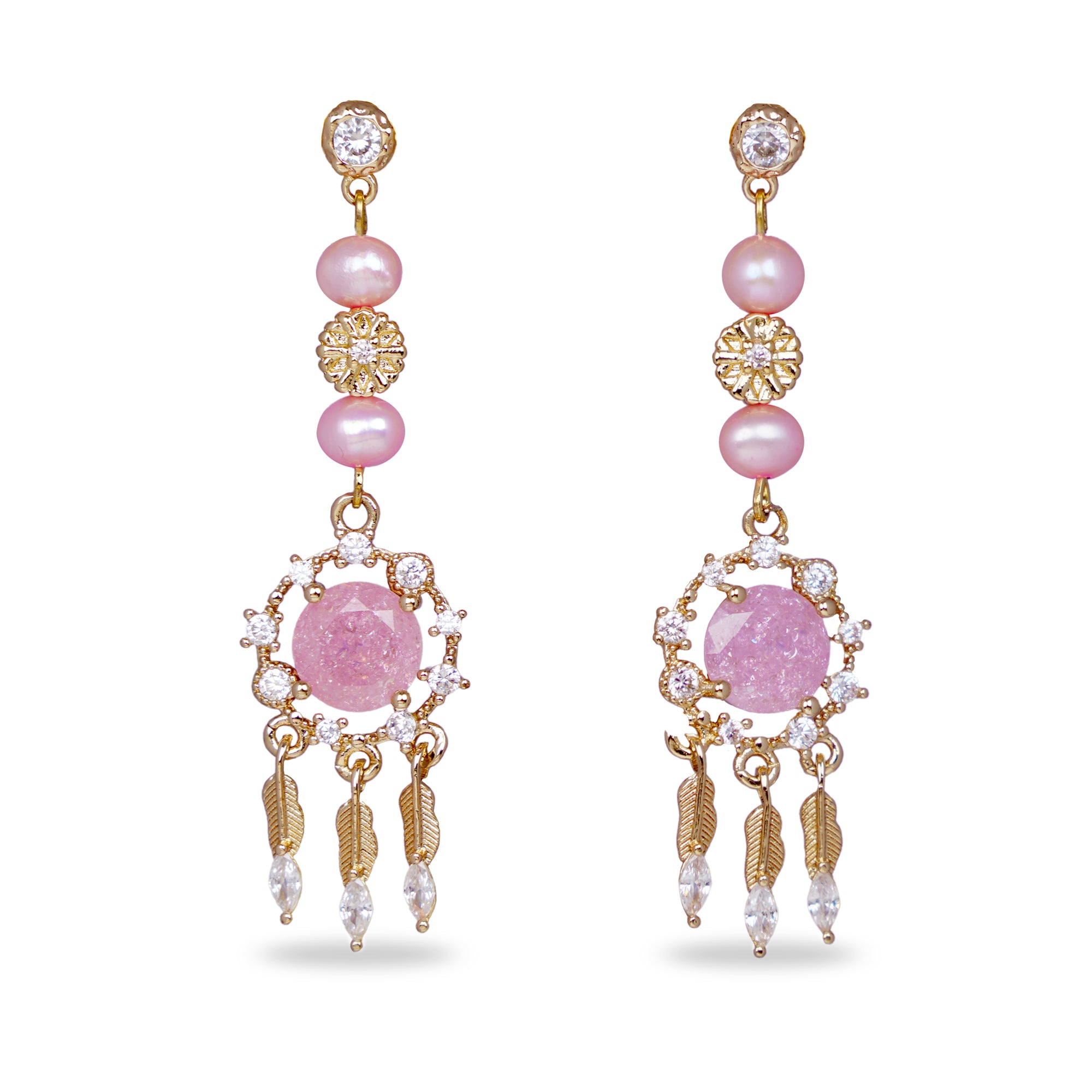 Rose Quartz Dream Catcher Chandelier Earrings