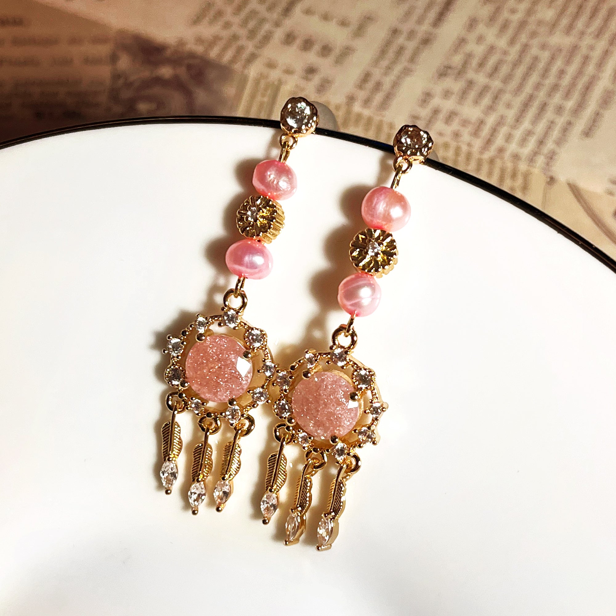 Rose Quartz Dream Catcher Chandelier Earrings