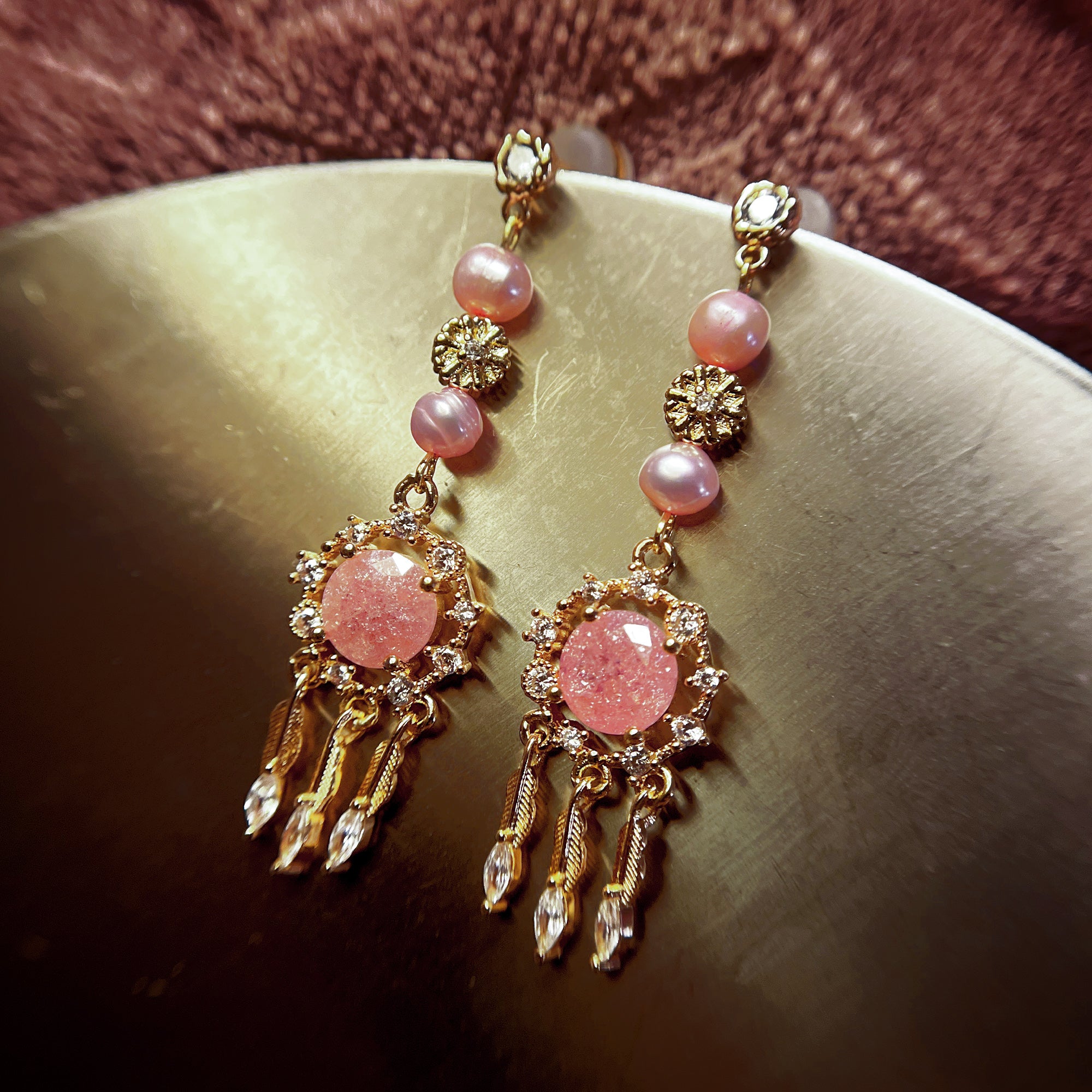 Rose Quartz Dream Catcher Chandelier Earrings