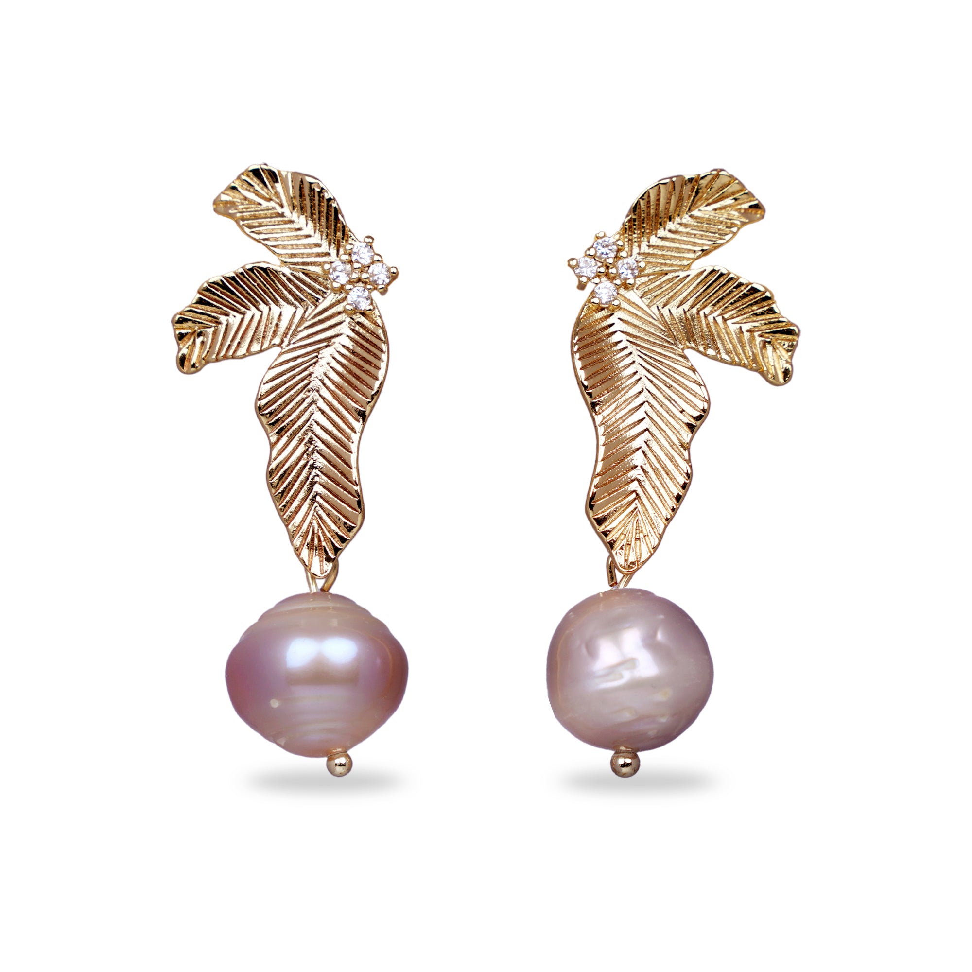 Gold Plated Plum Tree Leaf Earrings