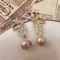 Gold Plated Plum Tree Leaf Earrings