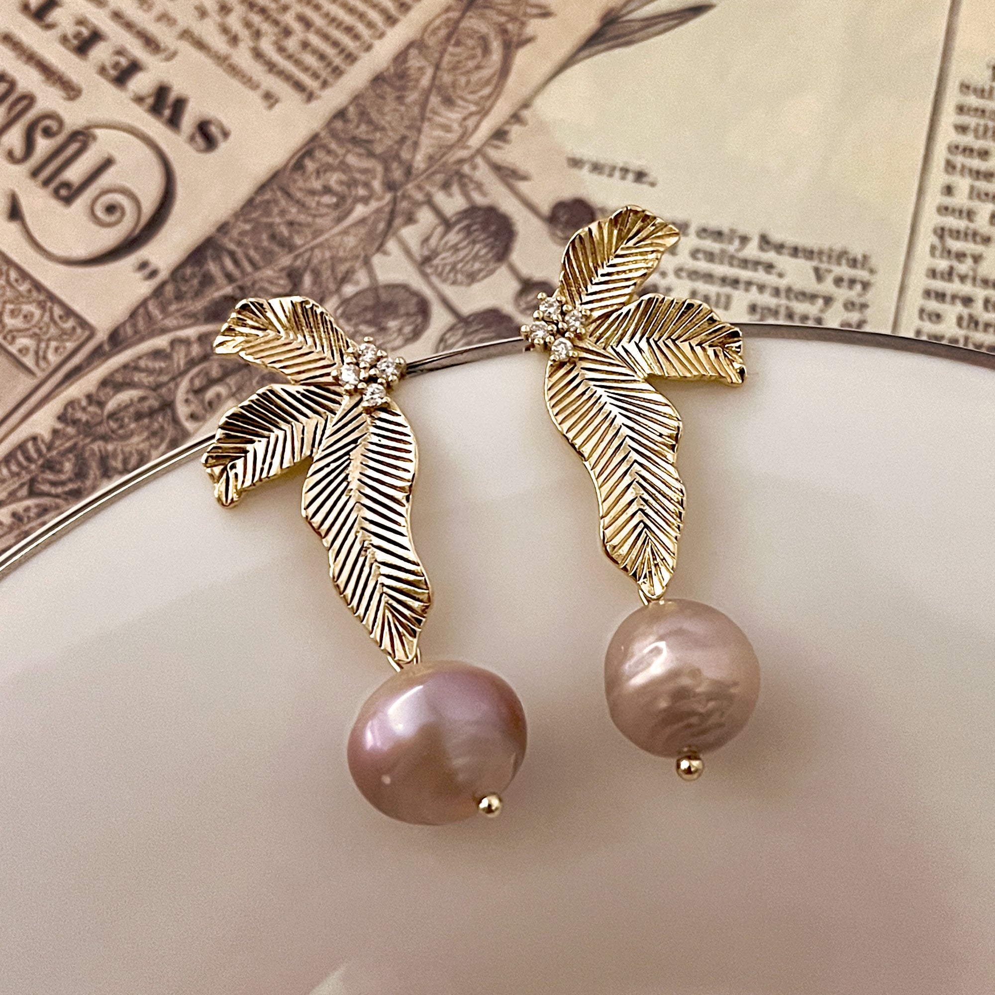 Gold Plated Plum Tree Leaf Earrings