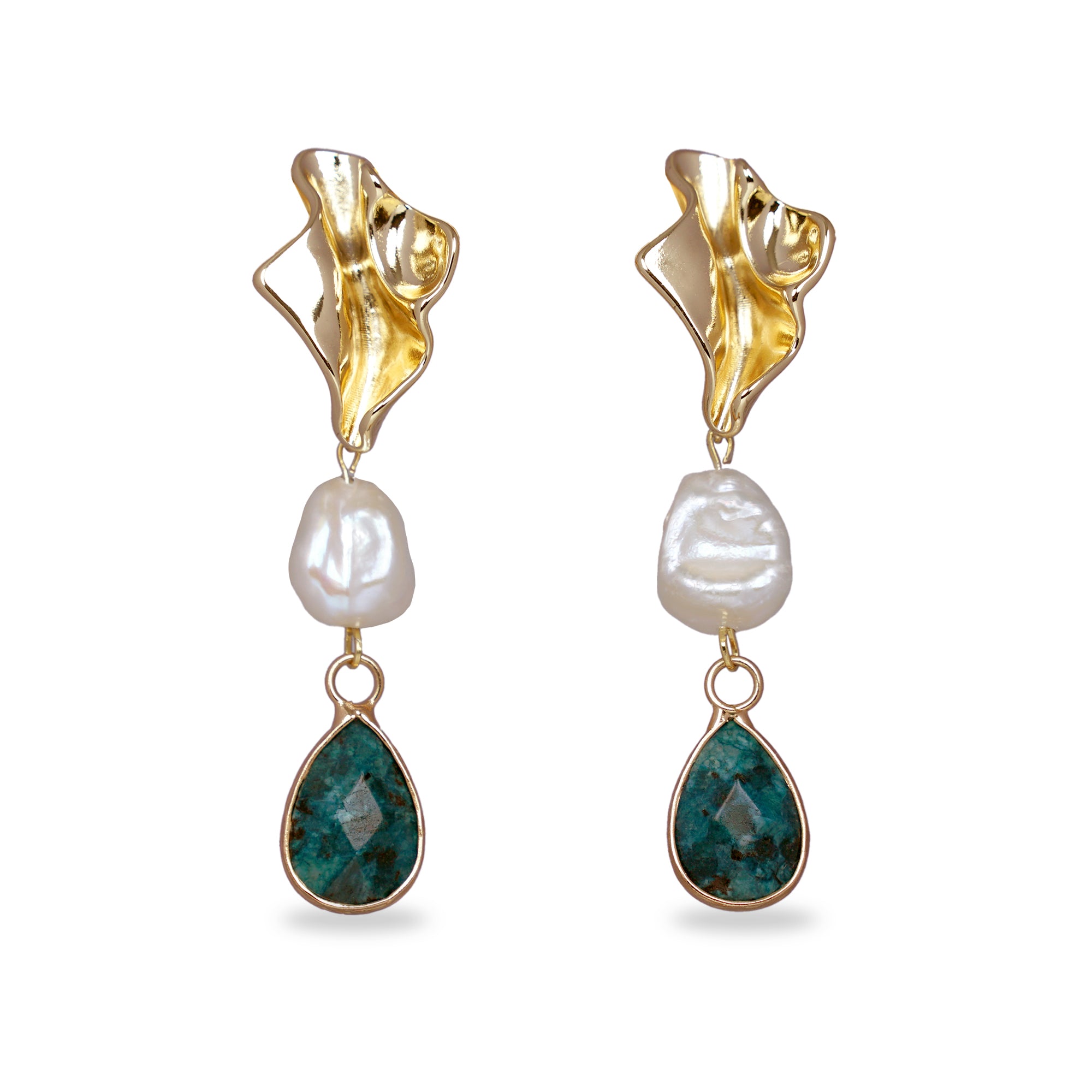 Gold Melted Wave Drop Earrings