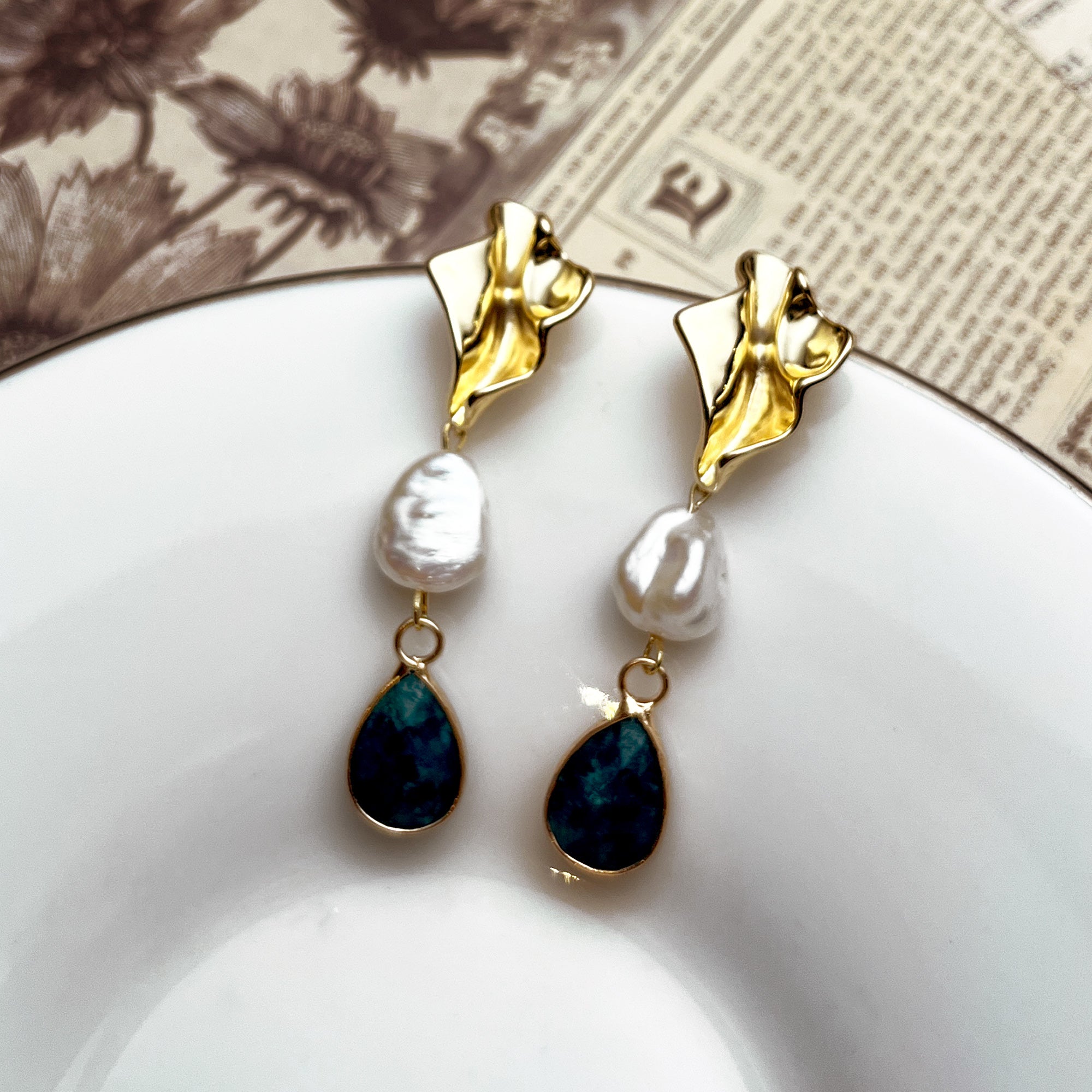 Gold Melted Wave Drop Earrings