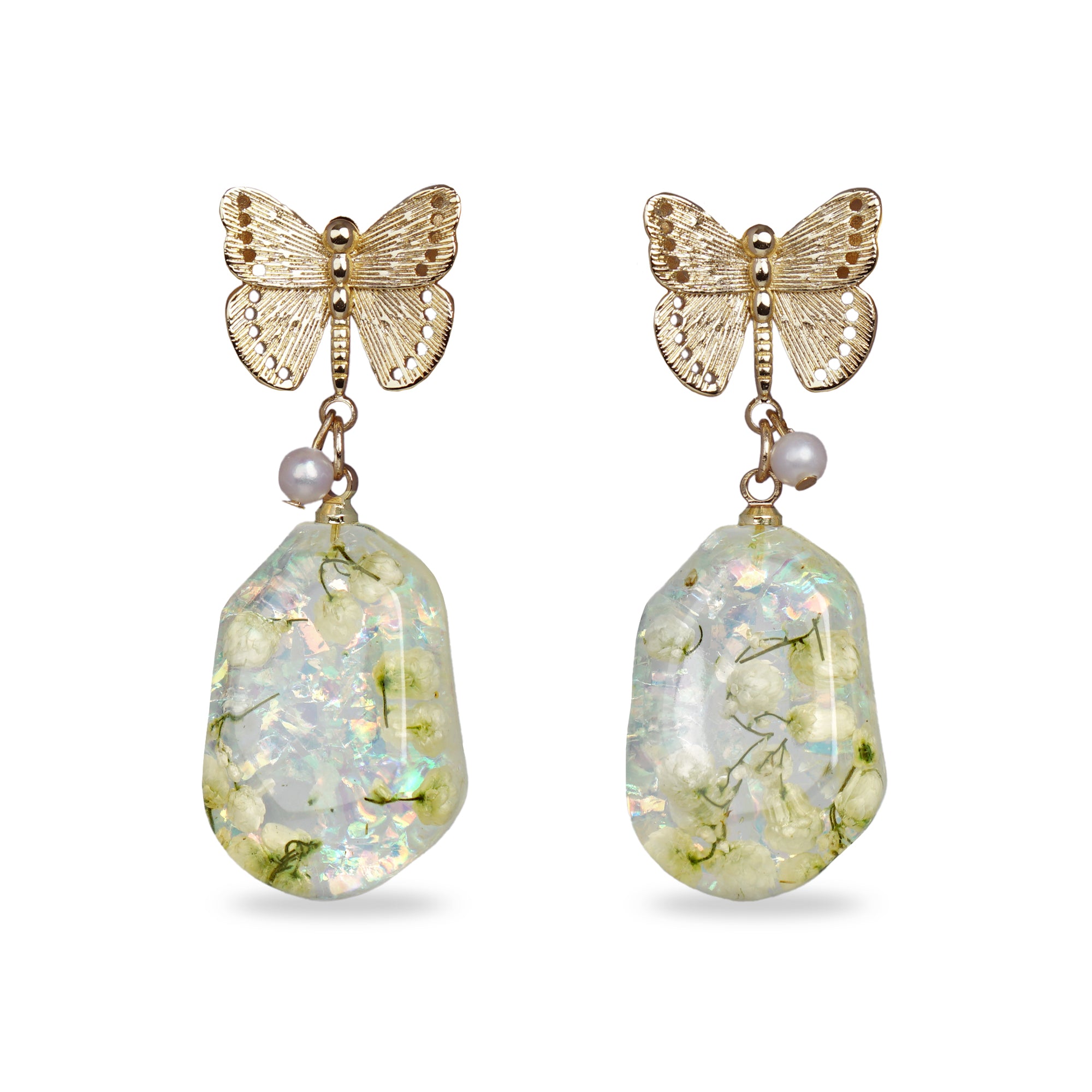 Butterfly Dried Flower Resin Drop Earrings