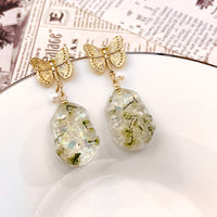 Butterfly Dried Flower Resin Drop Earrings