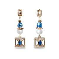 Sapphire Crystal And Pearl Drop Earrings