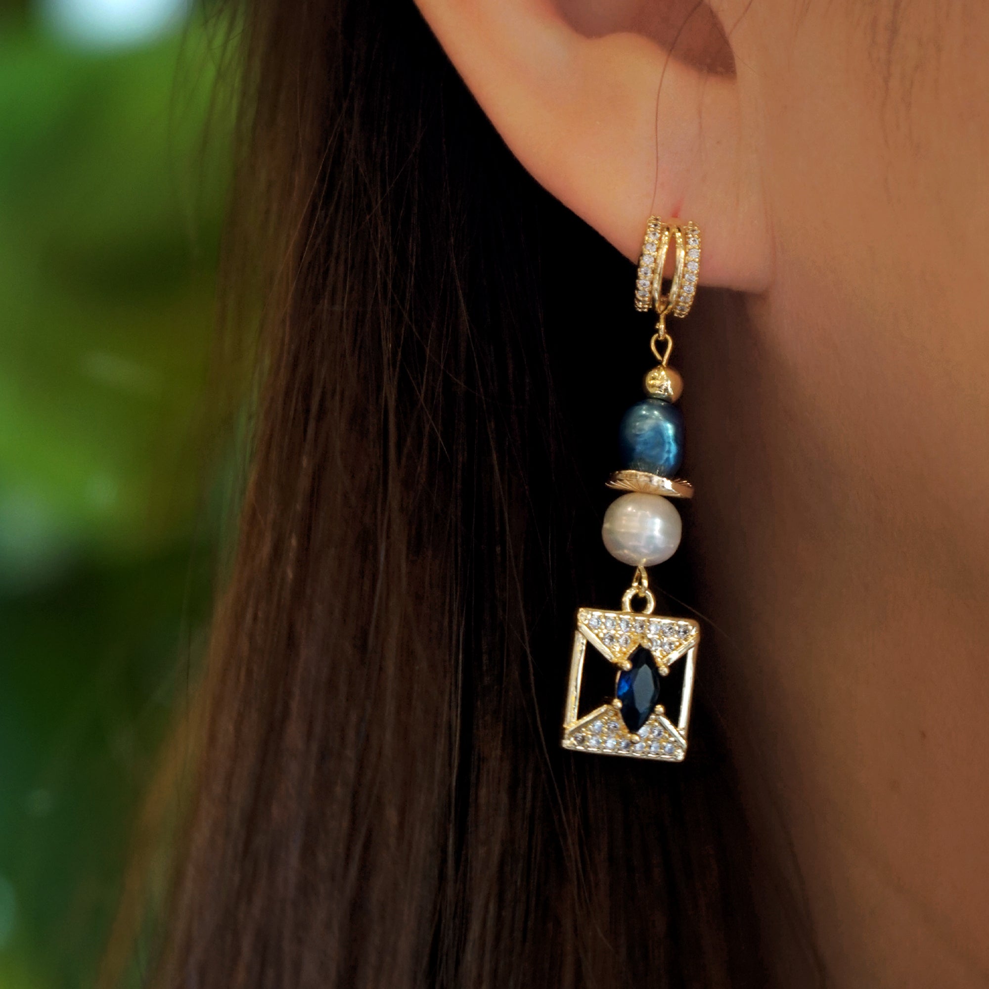 Sapphire Crystal And Pearl Drop Earrings