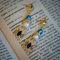 Sapphire Crystal And Pearl Drop Earrings