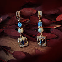 Sapphire Crystal And Pearl Drop Earrings