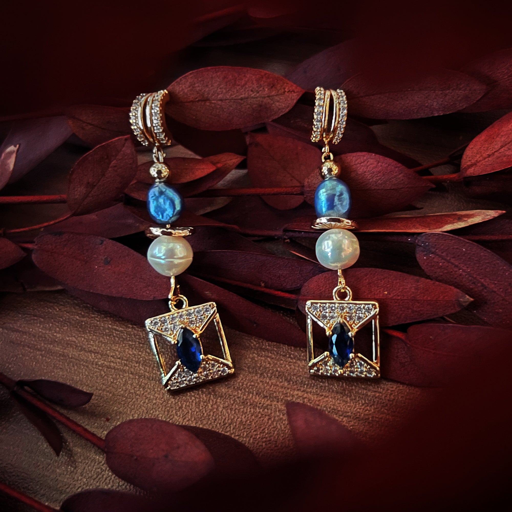 Sapphire Crystal And Pearl Drop Earrings