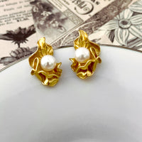 Gold Statement Flower Stud Earrings