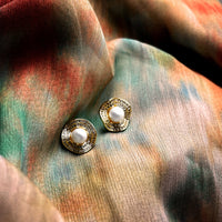 Wave Shape Freshwater Pearl Button Earrings