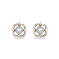 Zircon Freshwater Pearl Stud Earrings