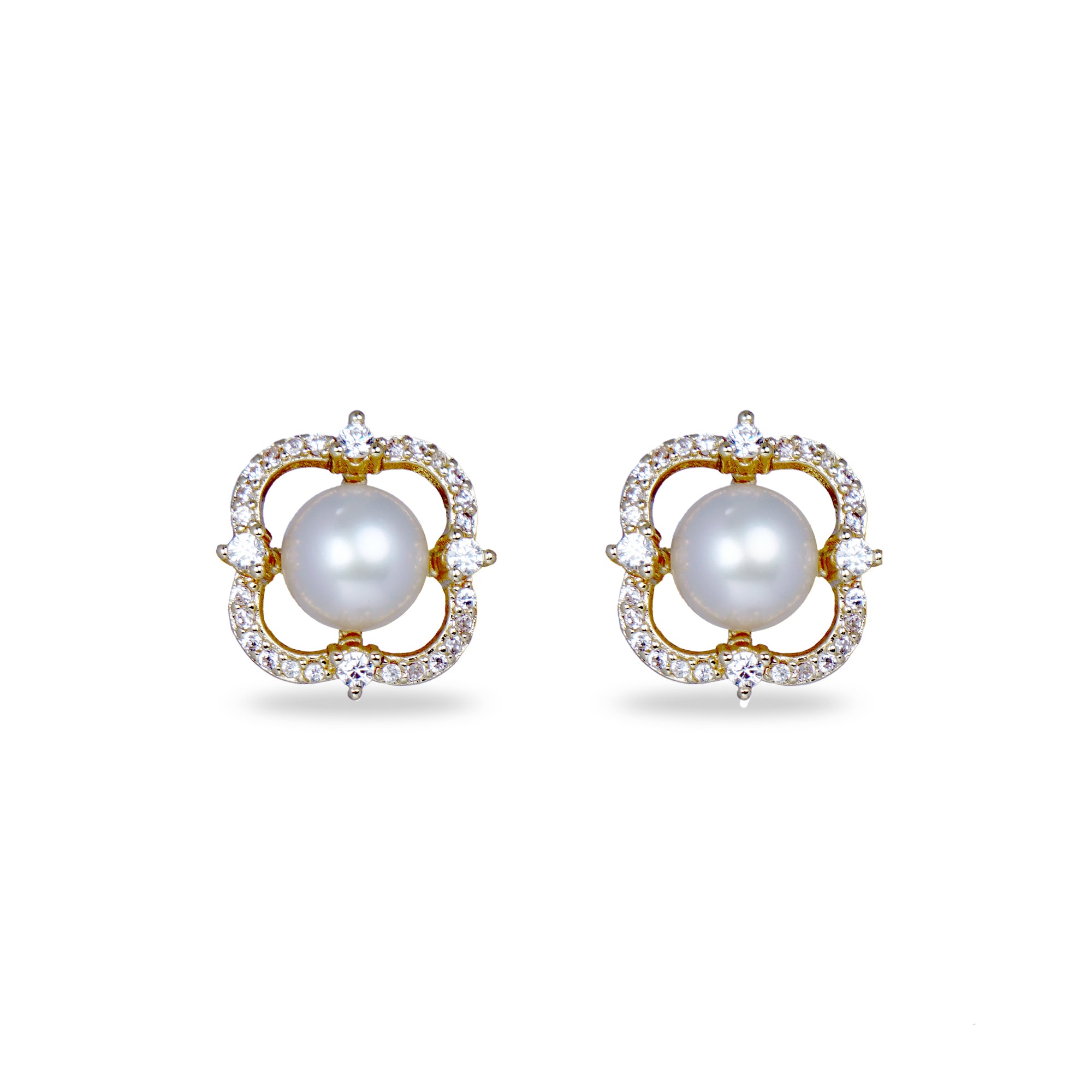 Zircon Freshwater Pearl Stud Earrings