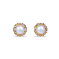 Gold Pearl Dome Encased Button Earrings
