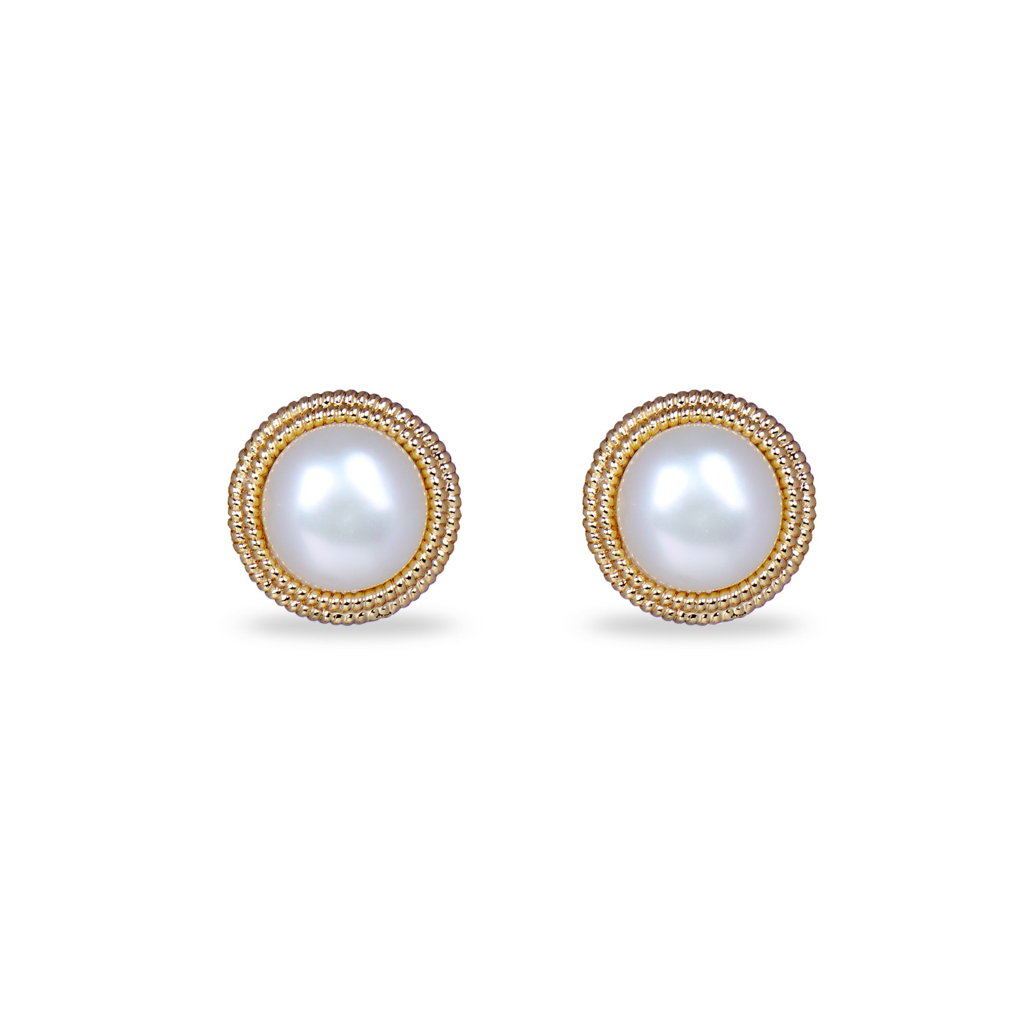 Gold Pearl Dome Encased Button Earrings