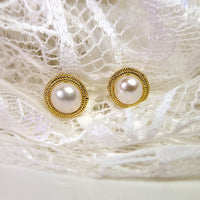 Gold Pearl Dome Encased Button Earrings