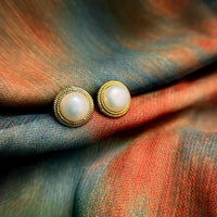 Gold Pearl Dome Encased Button Earrings
