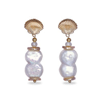 Shell Stud Earrings With Baroque Pearl Drops