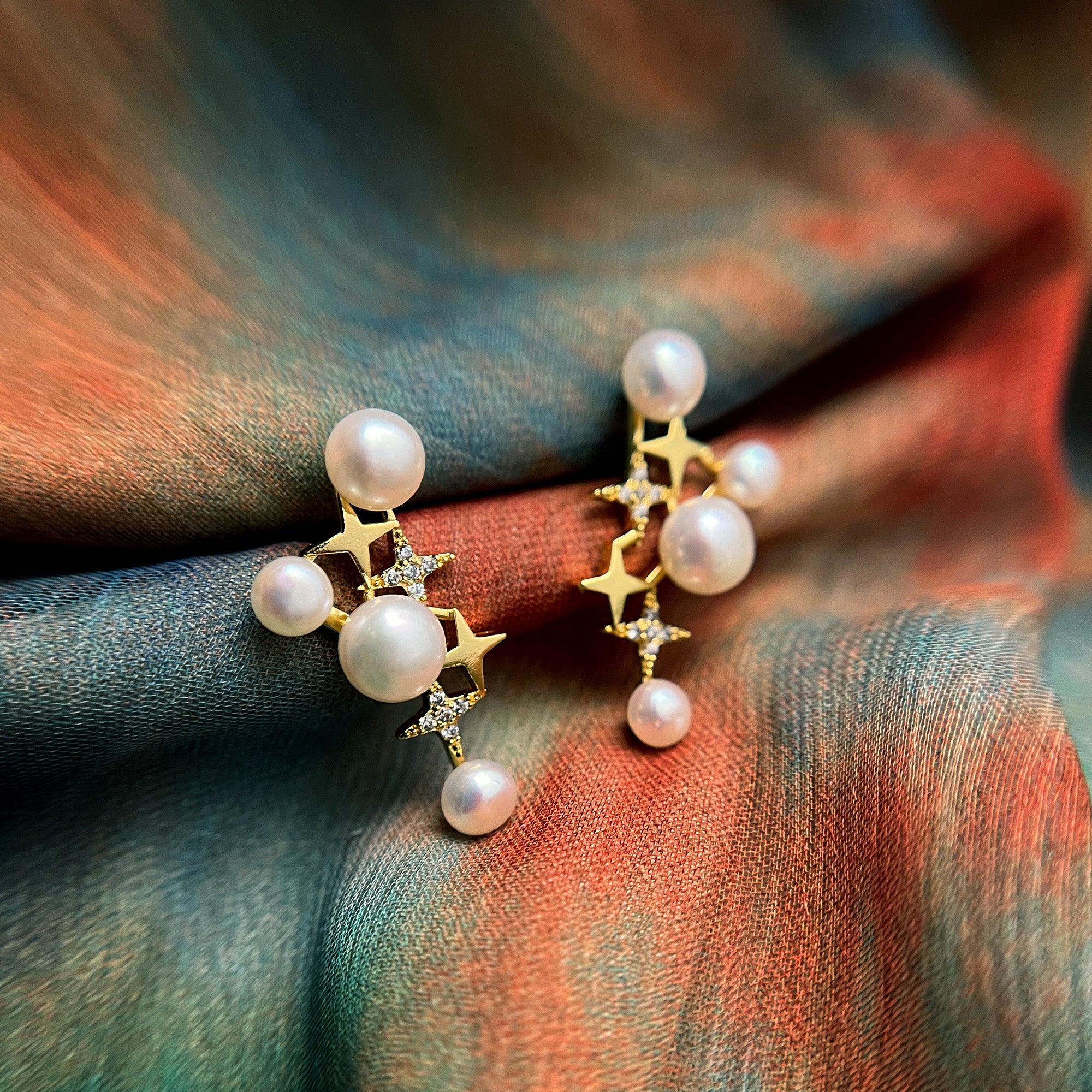 Gold Diamante Star Cluster Stud Earrings