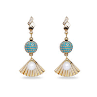 Turquoise Ball With Fan Drop Earrings