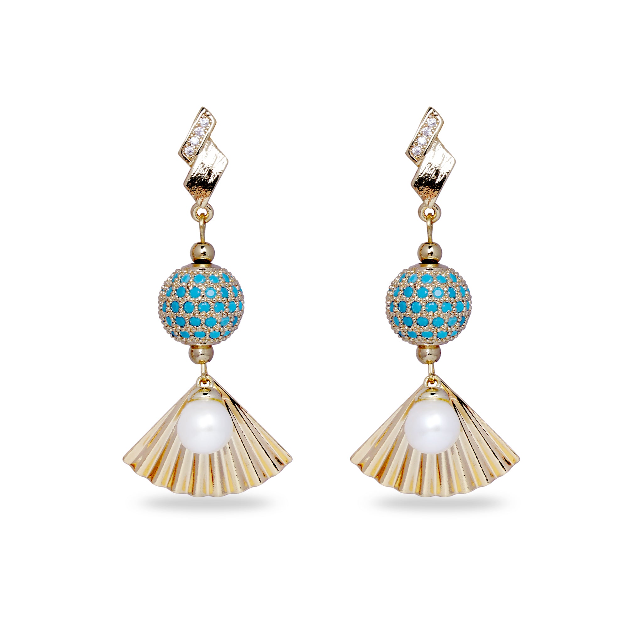 Turquoise Ball With Fan Drop Earrings