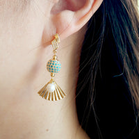 Turquoise Ball With Fan Drop Earrings