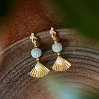 Turquoise Ball With Fan Drop Earrings