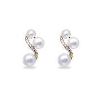 Triple White Pearl Music Note Stud Earrings