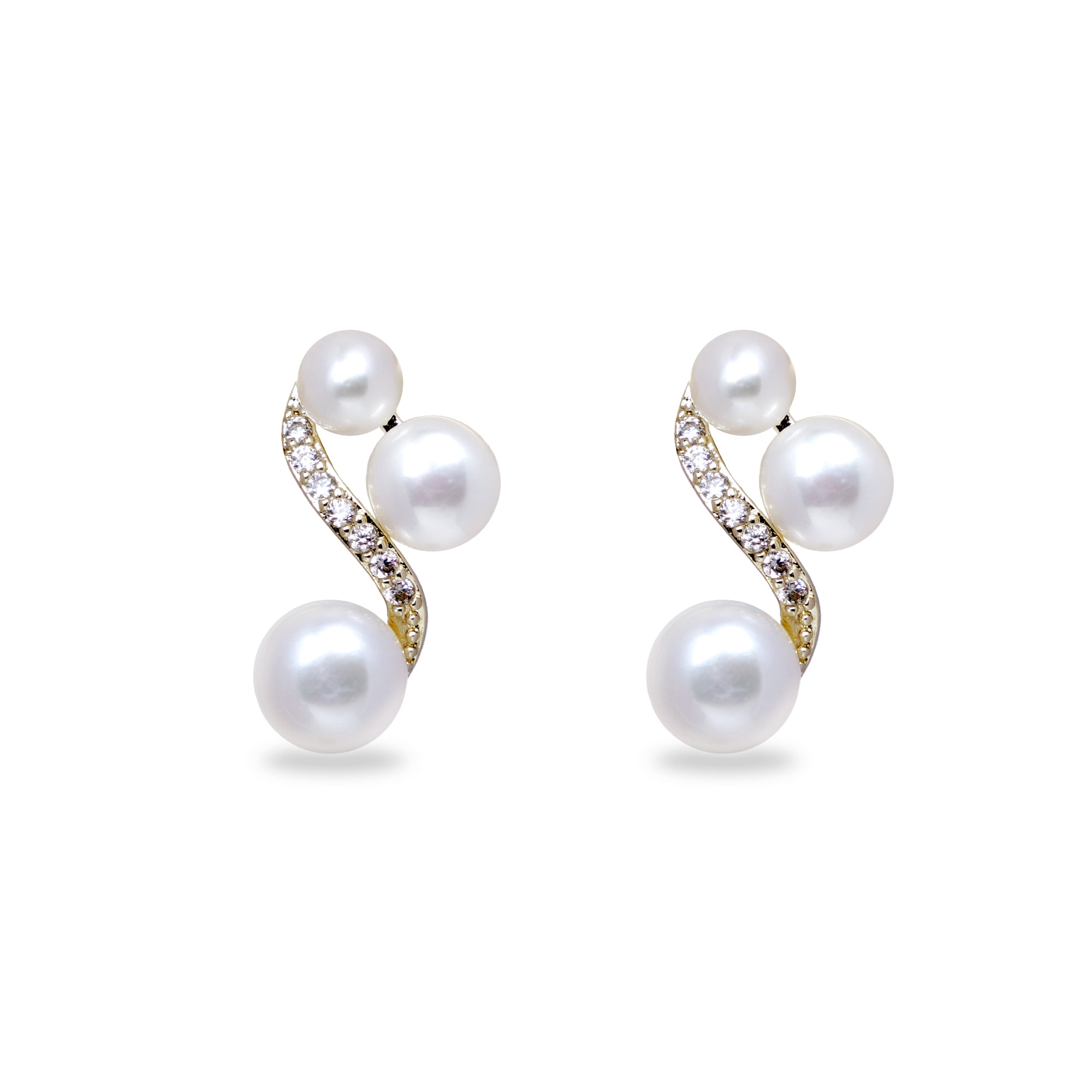 Triple White Pearl Music Note Stud Earrings