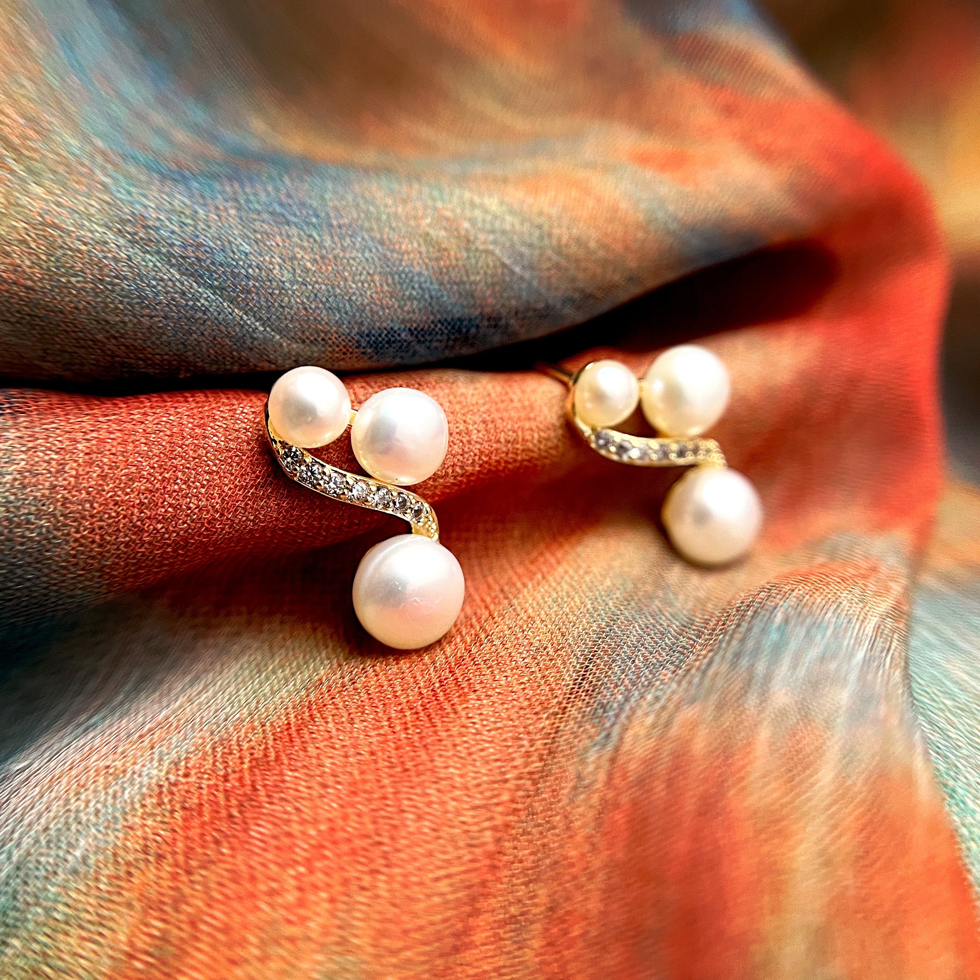 Triple White Pearl Music Note Stud Earrings