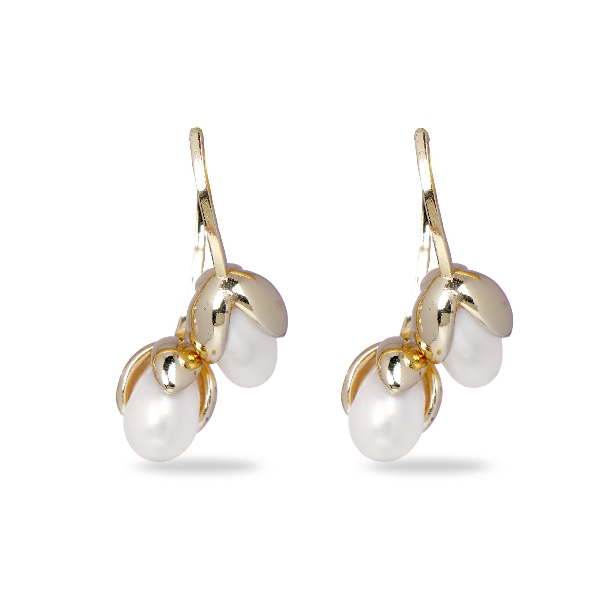 White Flower Bud Drop Earrings with Pearls