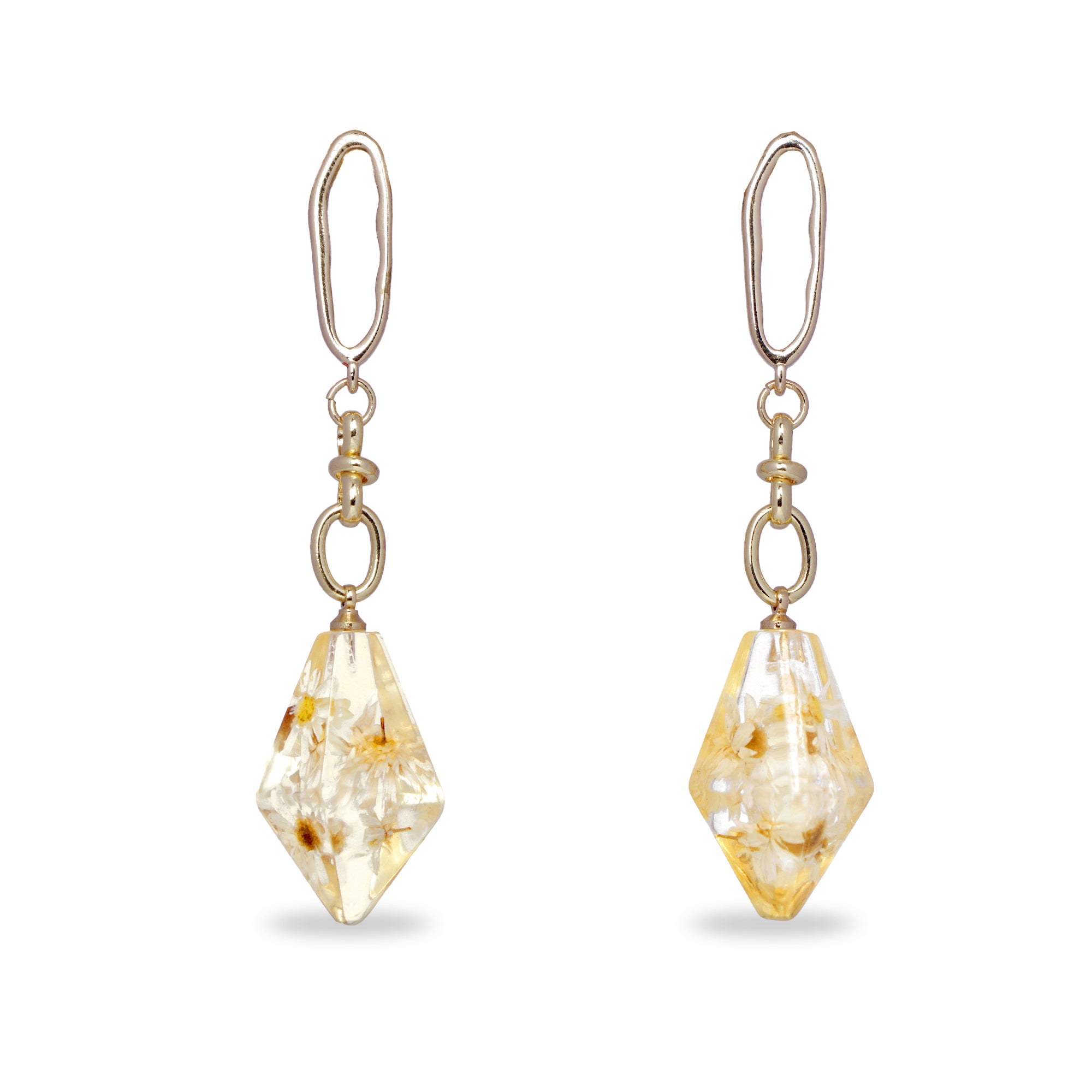 Rhombus Drop Earrings with Dried Flowers (YL)
