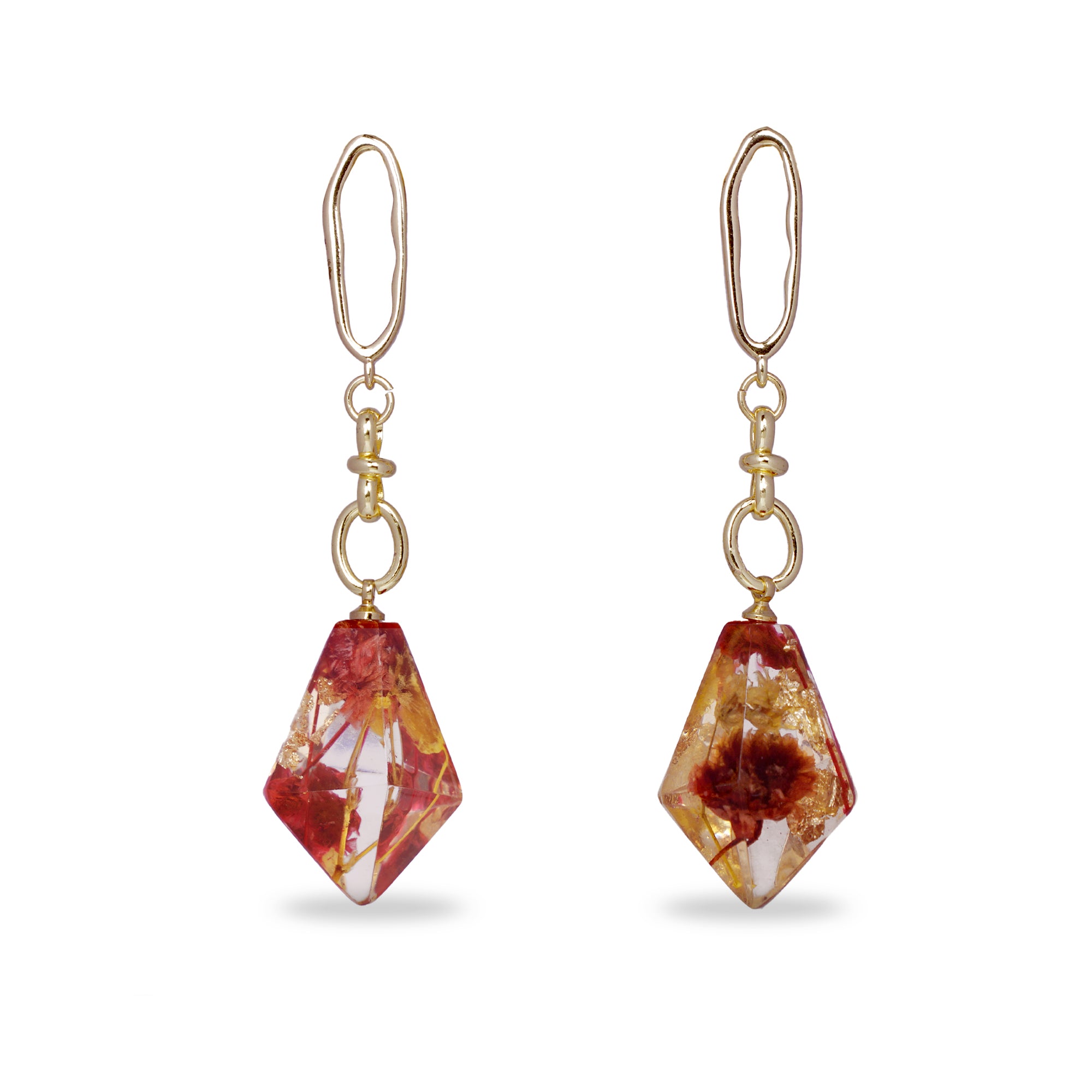 Rhombus Drop Earrings with Dried Flowers (RD)