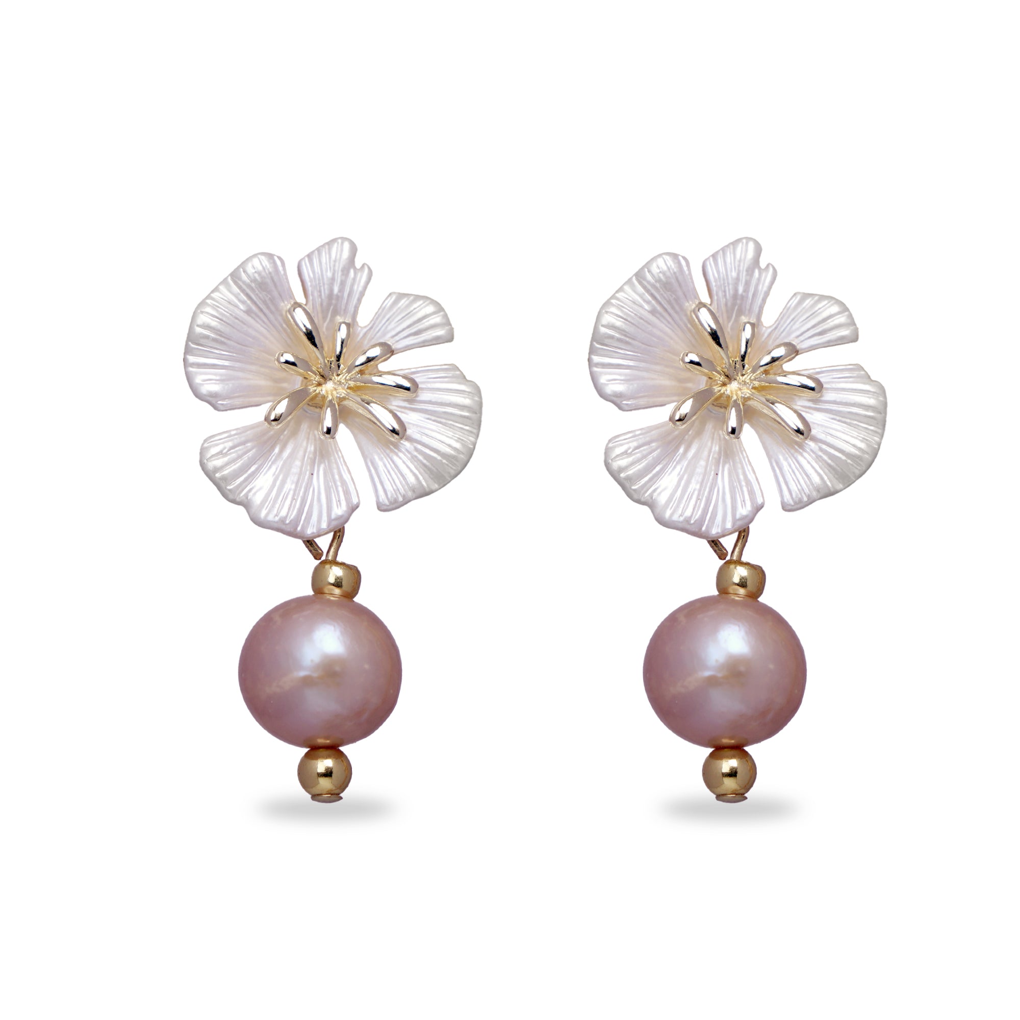 White Blossom and Baroque Pearl Drop Earrings