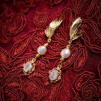Angel Wing Pearl Drop Earrings(WT)
