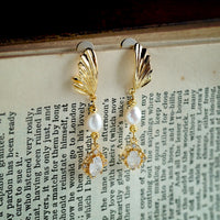 Angel Wing Pearl Drop Earrings(WT)