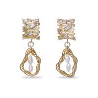 Geometric Texture With Pearl Drop Earrings