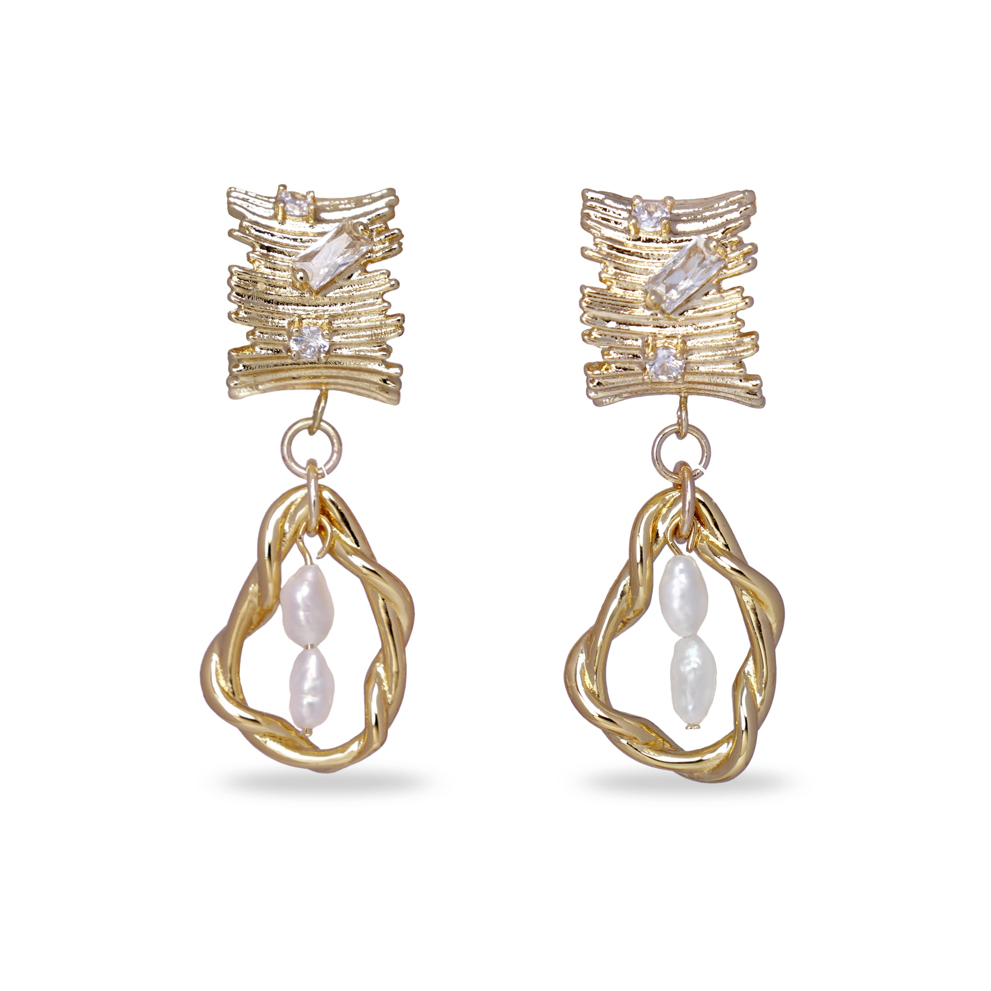 Geometric Texture With Pearl Drop Earrings